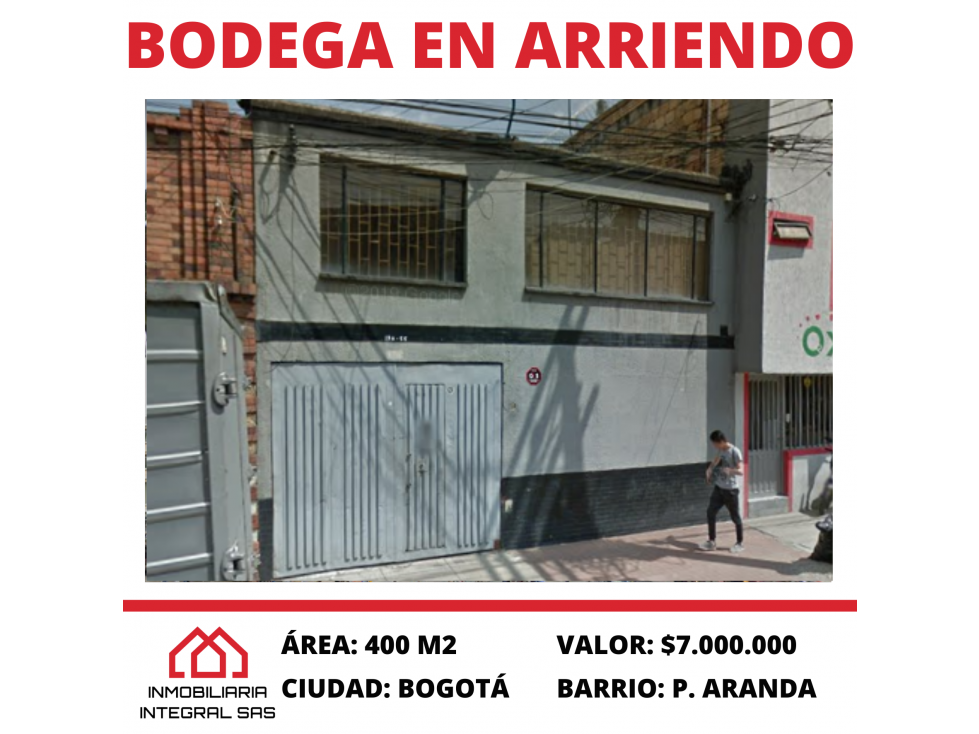 Bodega en Arriendo - 400 m2 - Puente Aranda