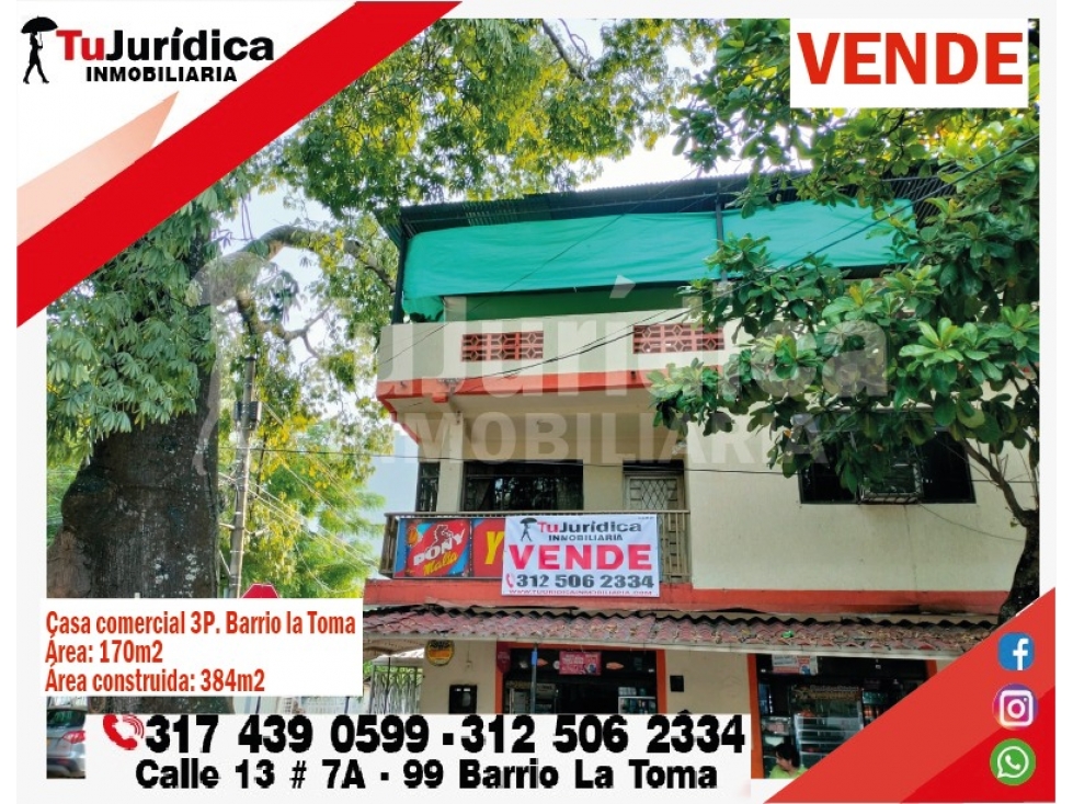 SE VENDE CASA COMERCIAL ESQUINERA B. LA TOMA - NEIVA (HUILA-COL)