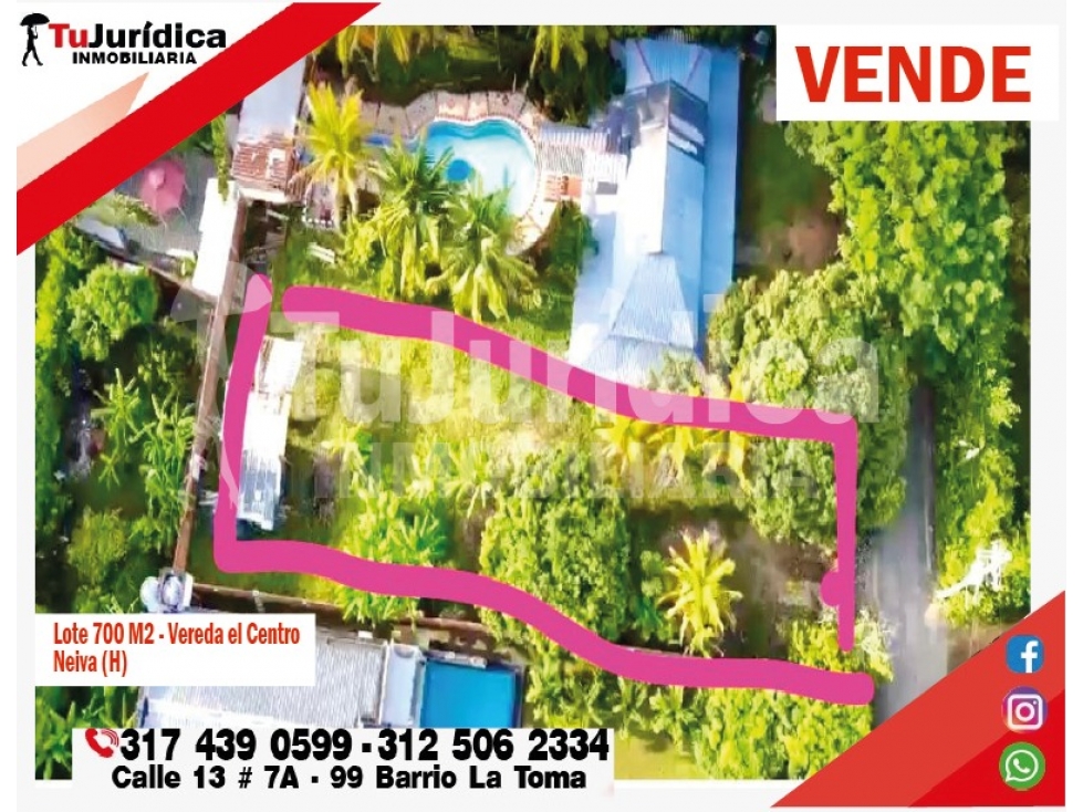 SE VENDE ESPECTACULAR LOTE VEREDA EL CENTRO - NEIVA (HUILA-COL)