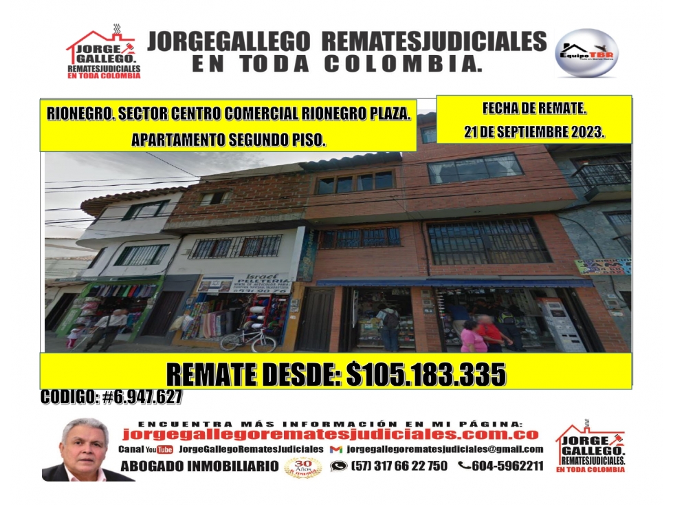 Remate. Rionegro. Sector C.C Rionegro Plaza. Apartamento.