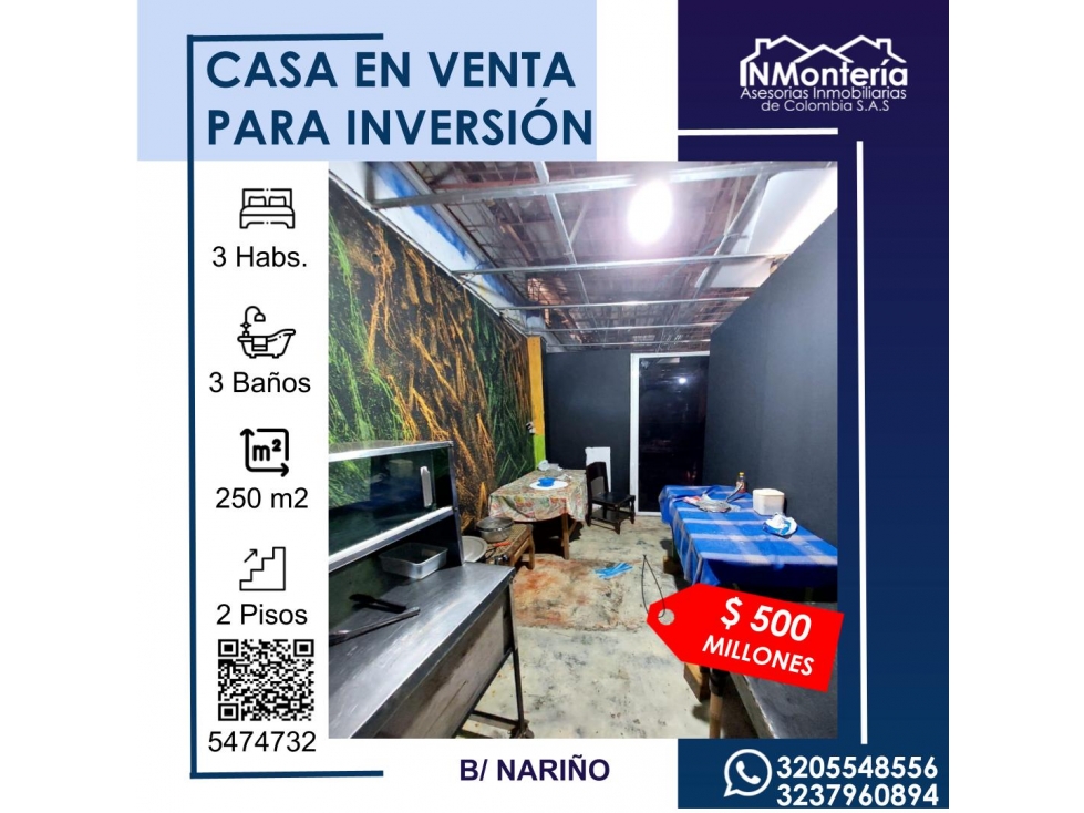 SE VENDE CASA PARA INVERSION EN BARRIO NARIÑO- CENTRO